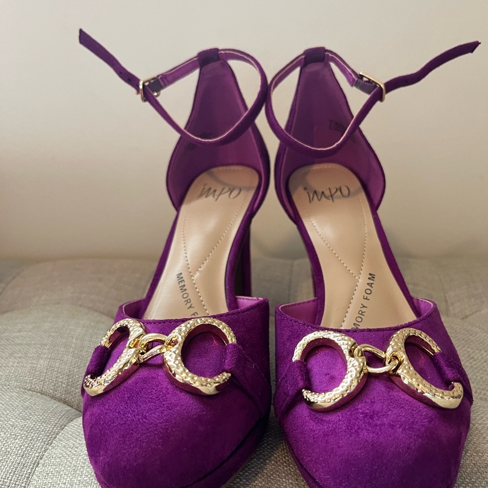 Impo Women's Vibrant Purple Heels with Gold Detail